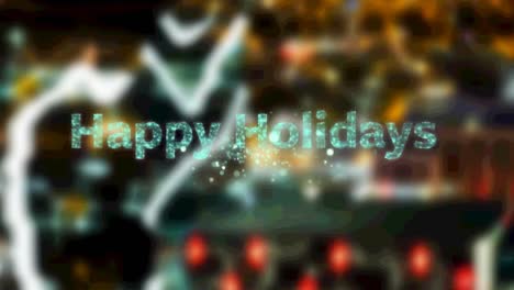 Animation-of-glowing-happy-holidays-text-over-cityscape