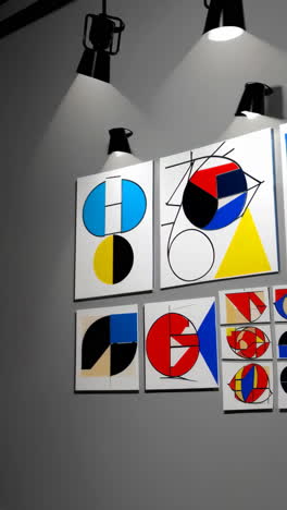 abstract geometric art display with primary colors