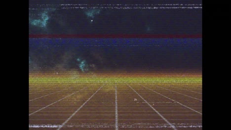 animation of glitch interference over neon lines on black background