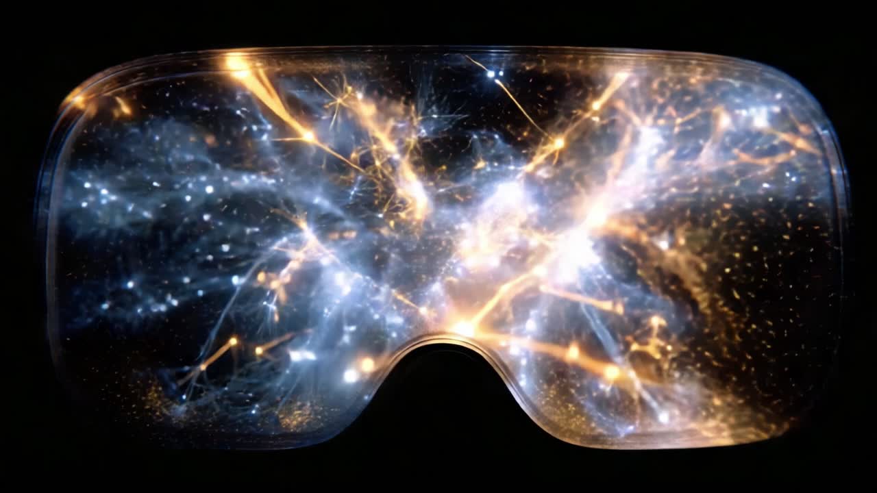 A Stunning Visual Journey Through the Cosmos: A Close Look at a Pair of VR Goggles Filled with Stars, Light, and Cosmic Patterns, Inspiring Exploration of the Universe and Digital Realms