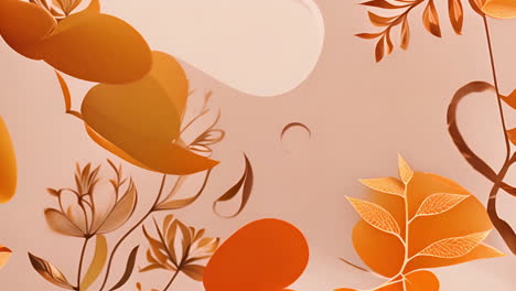 autumn leaves and floral patterns animation on peach background