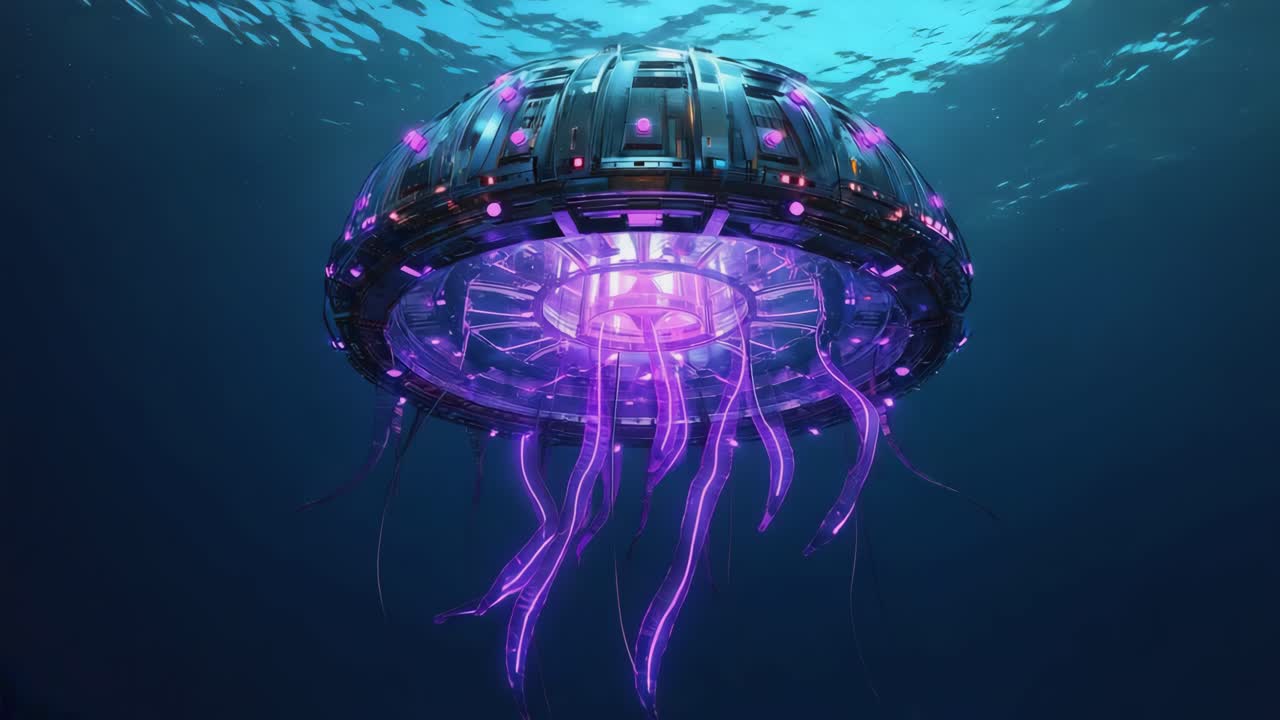 Futuristic Glowing Jellyfish-like Object Underwater