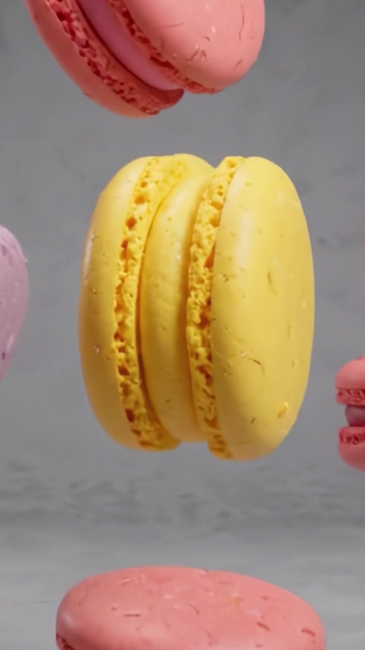 A Vibrant Display of Colorful Macarons Floating Gracefully Against a Soft Background, Capturing the Delicate Nature and Sweet Appeal of These Popular French Treats