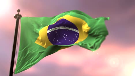 flag of brazil waving at wind in slow at sunset, loop