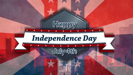 Animation-of-happy-independence-day-fourth-of-july-text-over-american-flag-and-cityscape