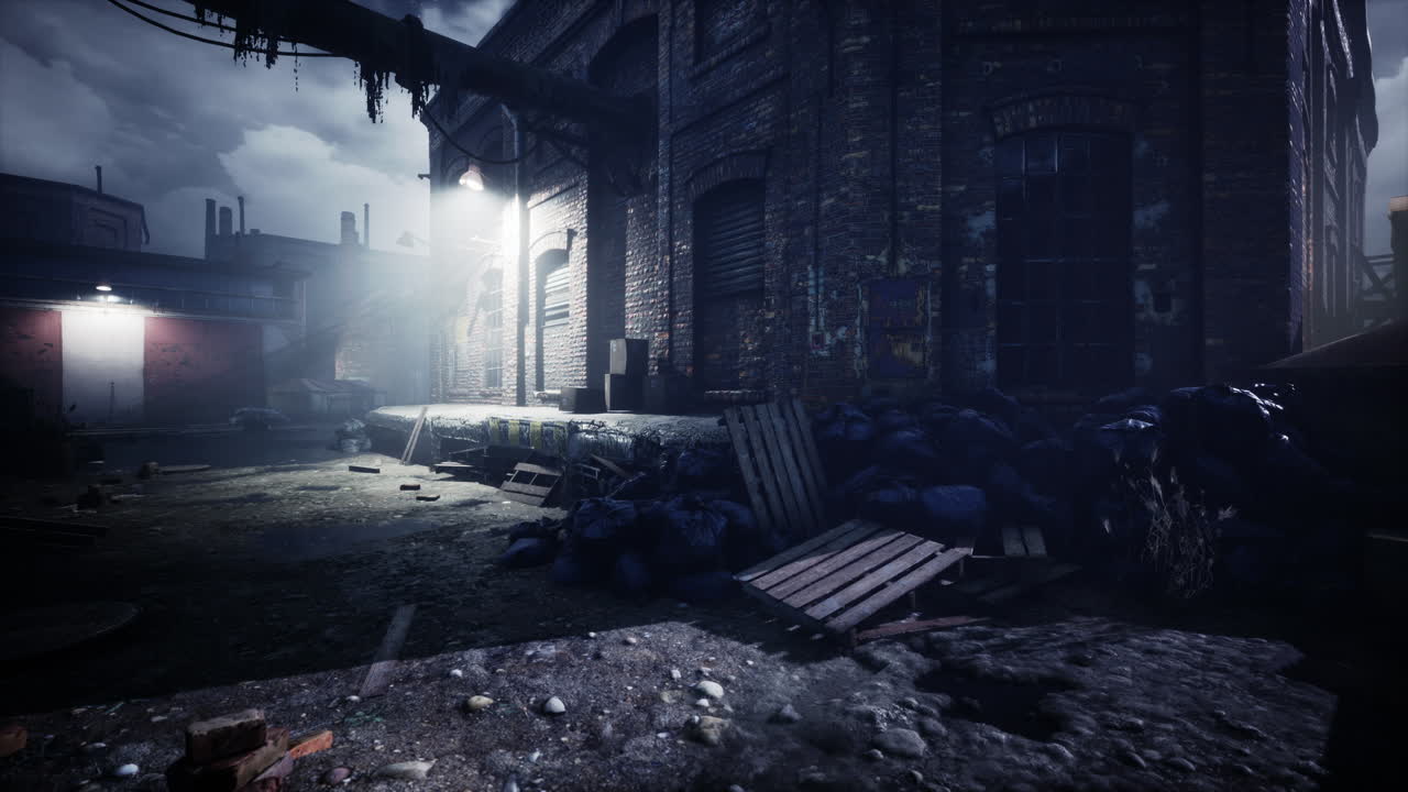 calle urbana industrial brumosa paisaje nocturno de la ciudad