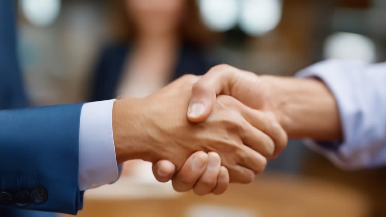 Significant Business Agreement with a Firm Handshake Symbolizing Trust and Collaboration Between Professionals in a Corporate Environment