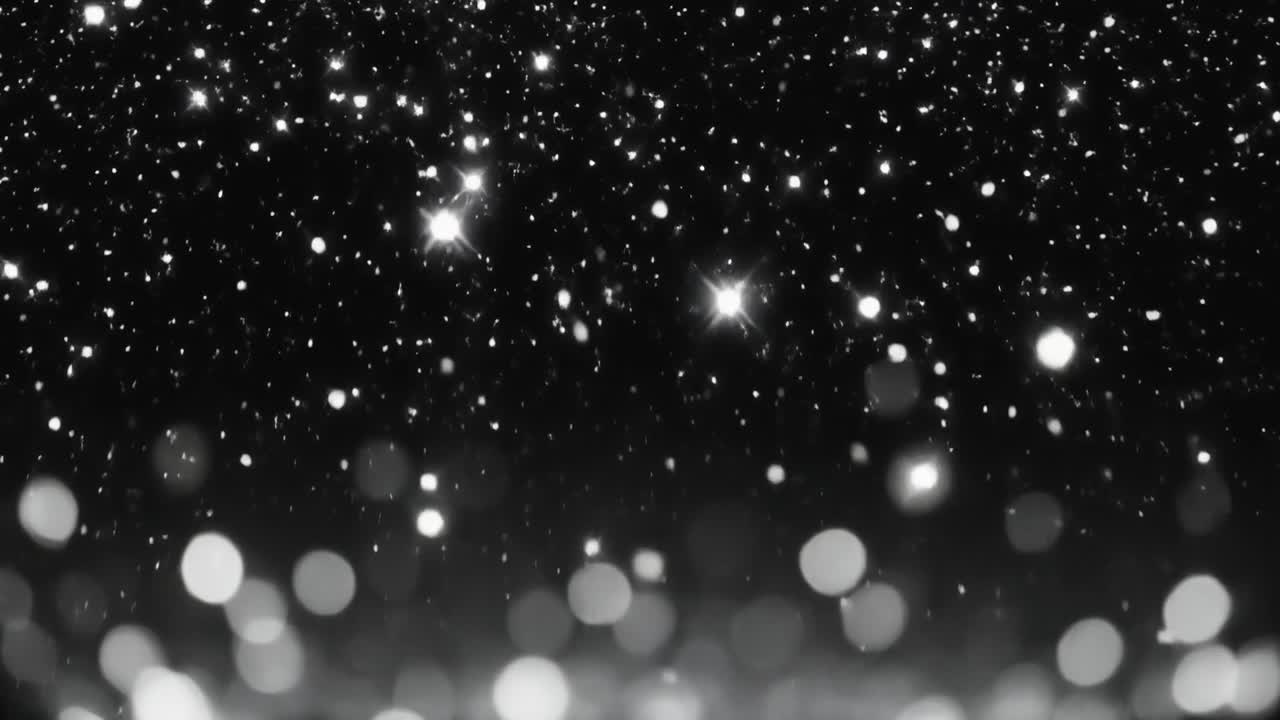 Shimmering Silver Glitter Particles Falling on Dark Background