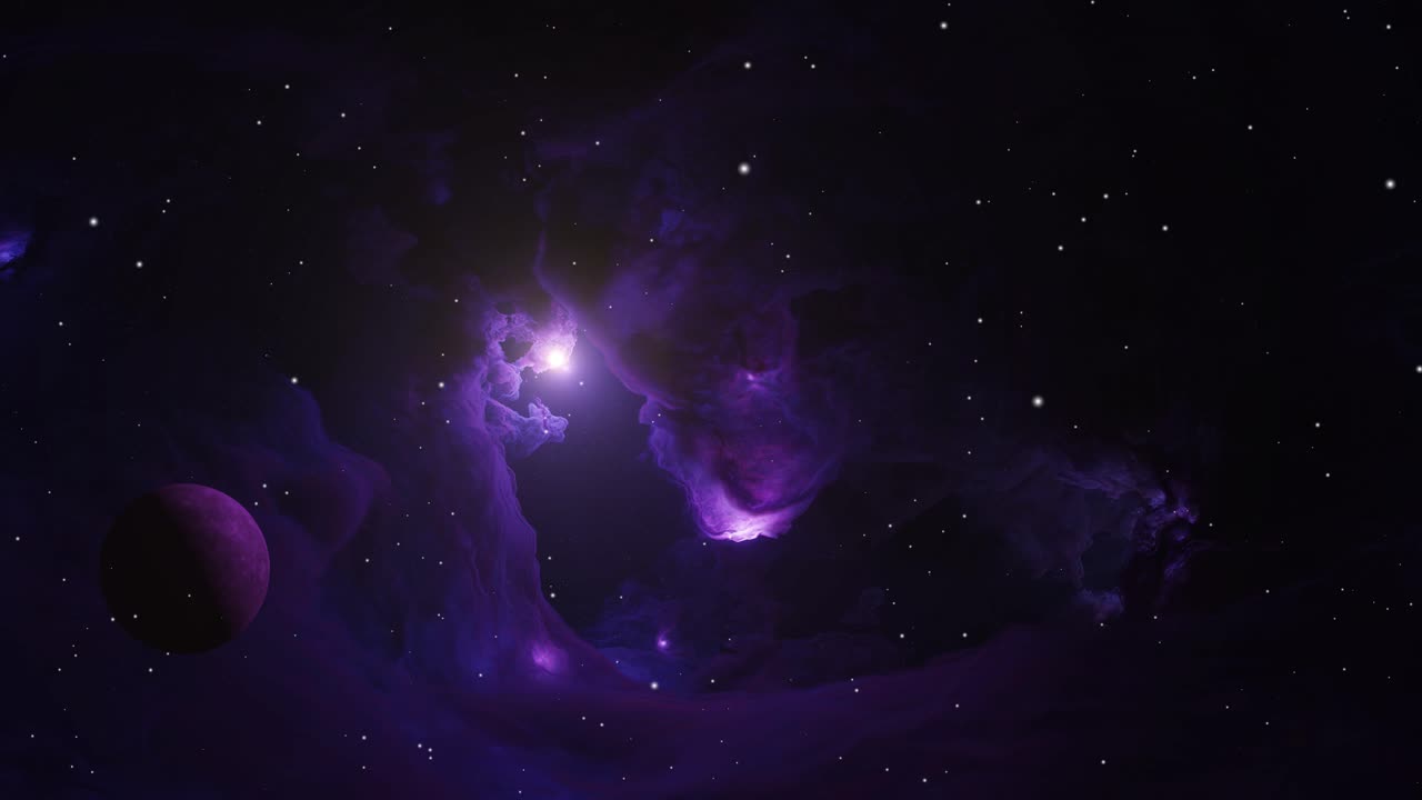 Purple nebula and purple planet in space | Premium Stock Video Footage