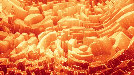 beautiful abstract 3d surface with glitter sparkles, abstract 3d waves run on surface in loop. red orange gradient, soft matte material with light inner glow. smoothly 4k animation