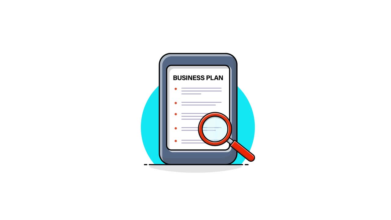Analyzing Business Plan Document on Mobile Phone with Magnifying Glass