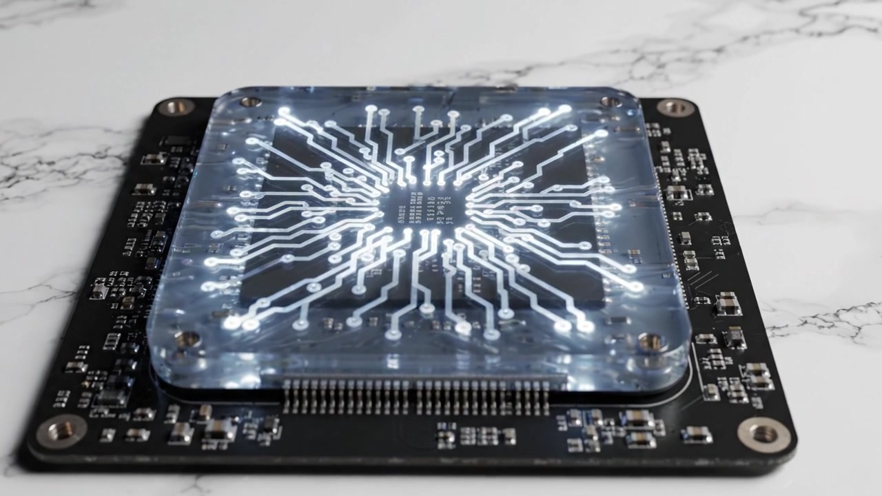 Close-up views of a sophisticated circuit board showing intricate electronic pathways and modern technology, highlighting innovation and design in microchip engineering.