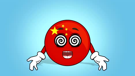 cartoon icon flag china hypnosis with face animation