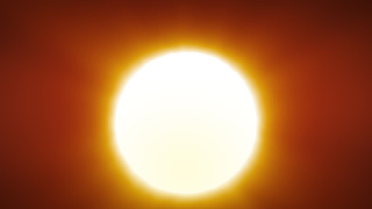 gran sol rojo caliente en la distorsión del aire cálido sobre el horizonte.