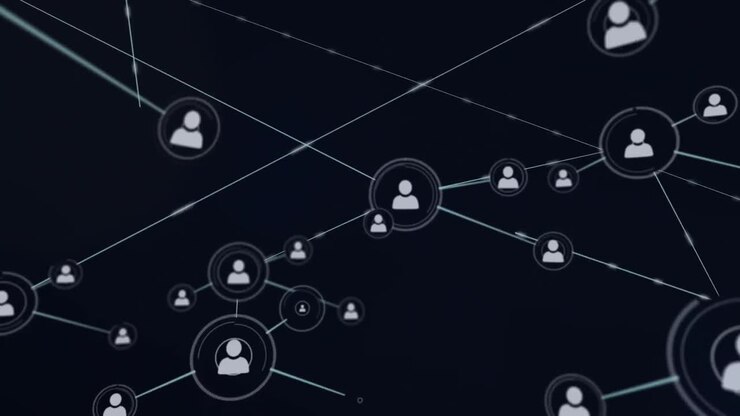 Animazione di una rete di connessioni con icone