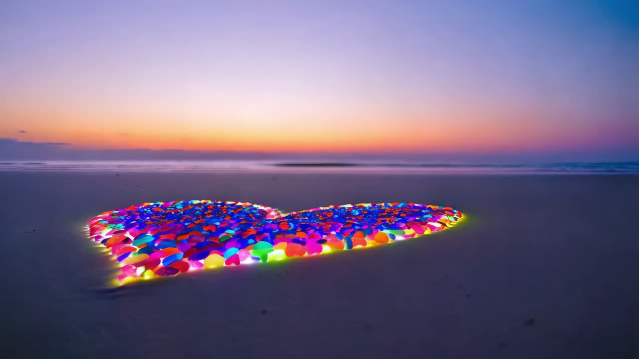 해가 뜨면 해변에 있는 돌의 심장