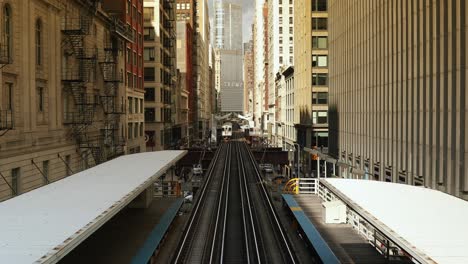 elevated railway train on a bridge in chicago illinois usa