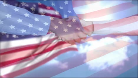 Händeschütteln-Und-Die-Amerikanische-Flagge