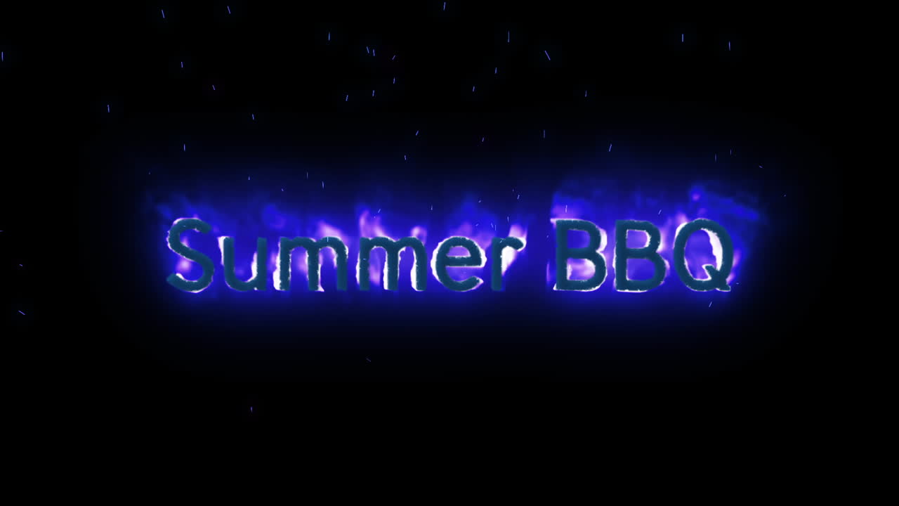 보라색 불에 나타나는 여름 bbq 텍스트