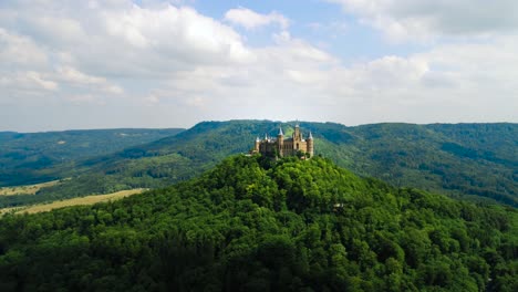 Hohenzollern-Castle,-Germany.-Aerial-FPV-drone-flights.