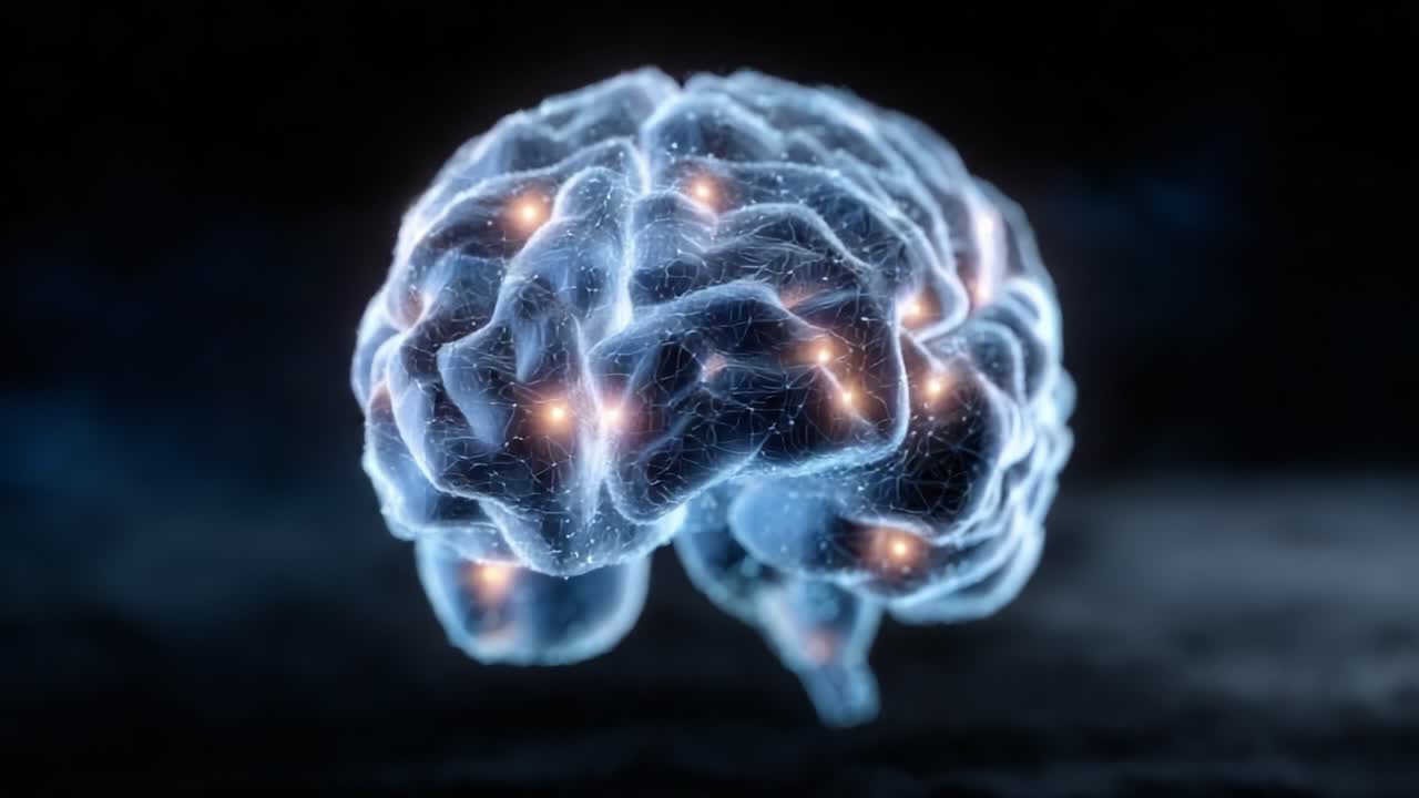 Futuristic Representation of a Human Brain, Showcasing Neural Connections and Glowing Pathways in a Dark Background, Symbolizing Advanced Cognitive Functionality