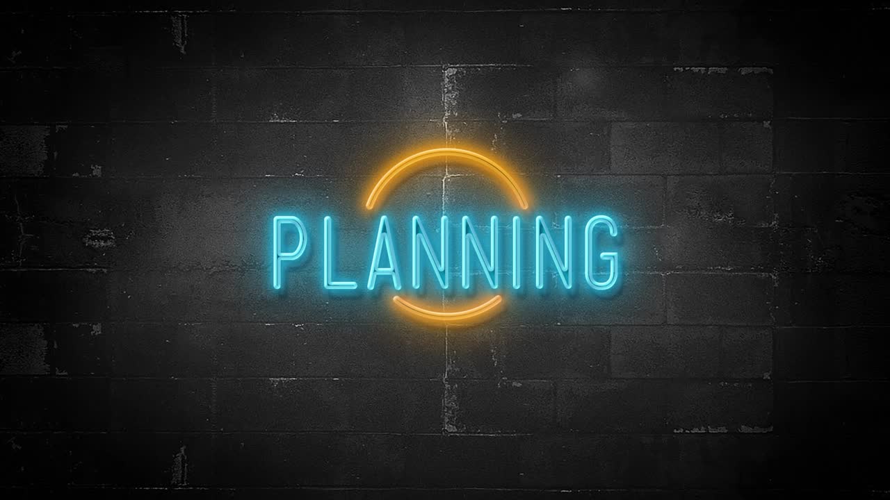 mensaje de planificación en el letrero de neón parpadeante en resolución 4k