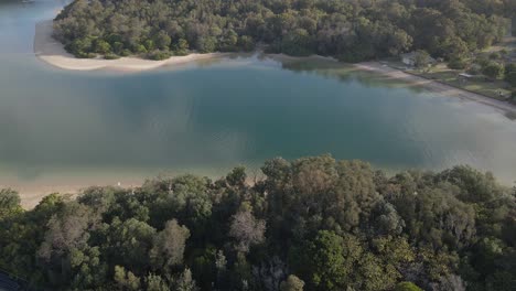 Palm-Beach-Lagoon-And-Park-At-Summer-With-Tarrabora-Reserve-At-Summer-In-QLD,-Australia