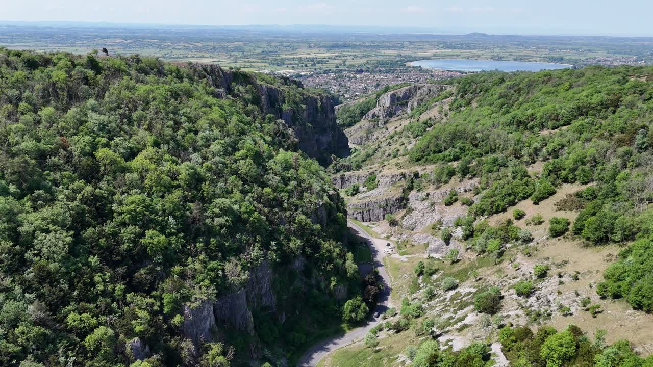 Cheddar Gorge Somerset UK Panning drone aerial reveal