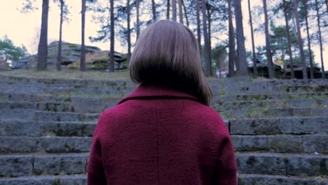 woman looking at a historical site