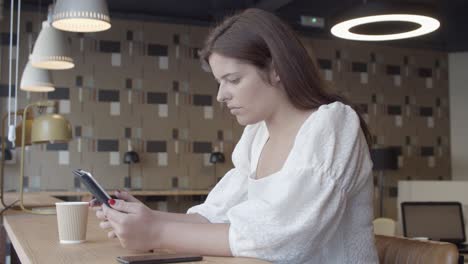 focused beautiful young woman using tablet