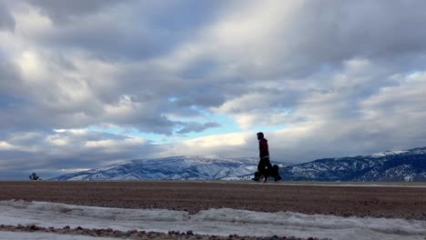 Un-Hombre-Pasea-Al-Perro-Sin-Correa-En-Una-Mañana-De-Invierno