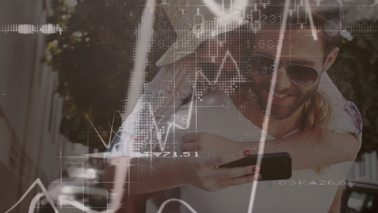 animación del procesamiento de datos sobre la pareja caucásica