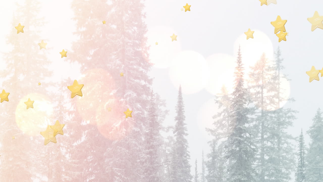 크리스마스 에 겨울 풍경 위 에 떨어지는 별 들 의 애니메이션