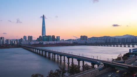 day to night timelapse video of seoul cityscape skyline in south korea, time lapse 4k