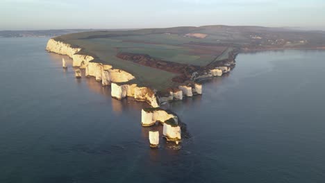 aerial panoramic view of old harry rocks cliffs in dorset coast, england