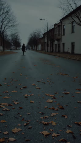 woman walking on a deserted street in autumn