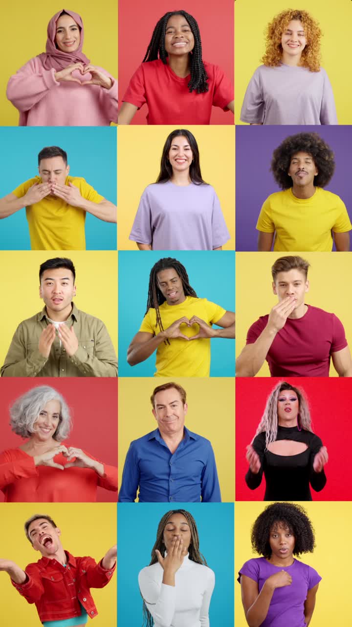 Group of people making heart and kissing gesture