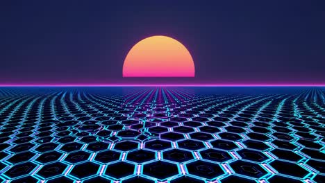paisaje hexagonal retro futurista