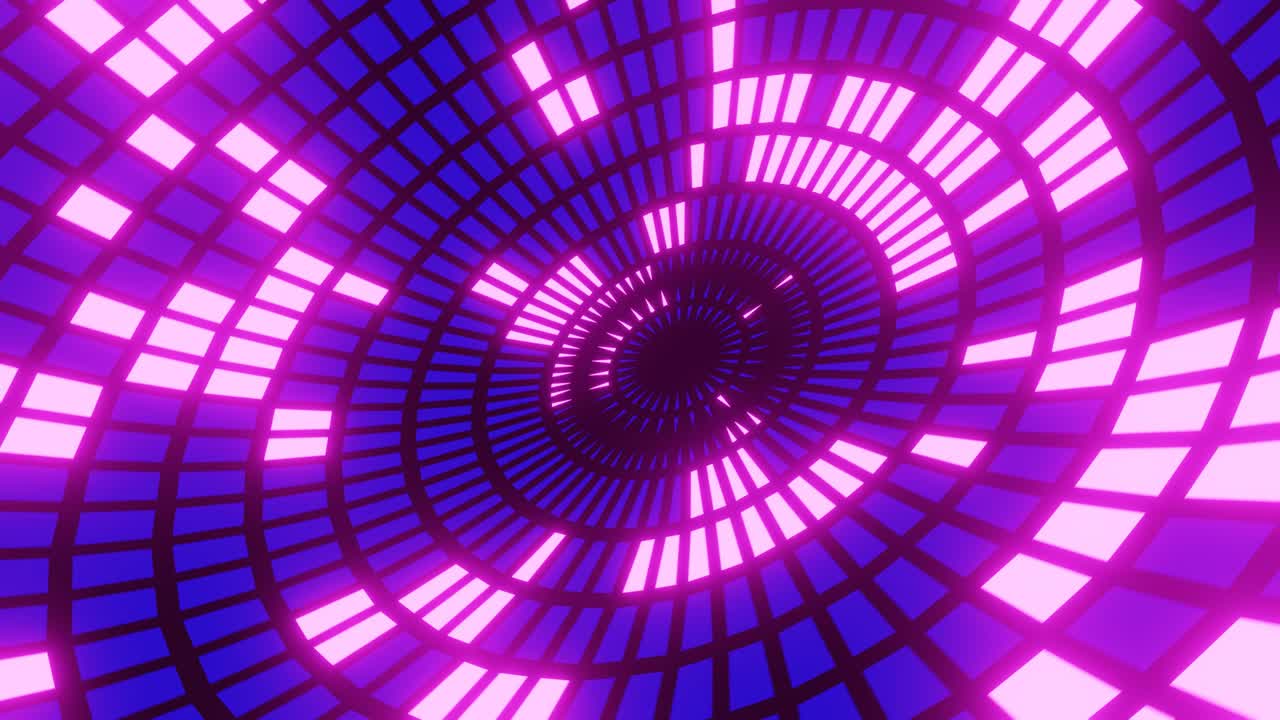 disco rotante blu scuro con settori di effetto glitch rosa o viola che ruotano in modo casuale.