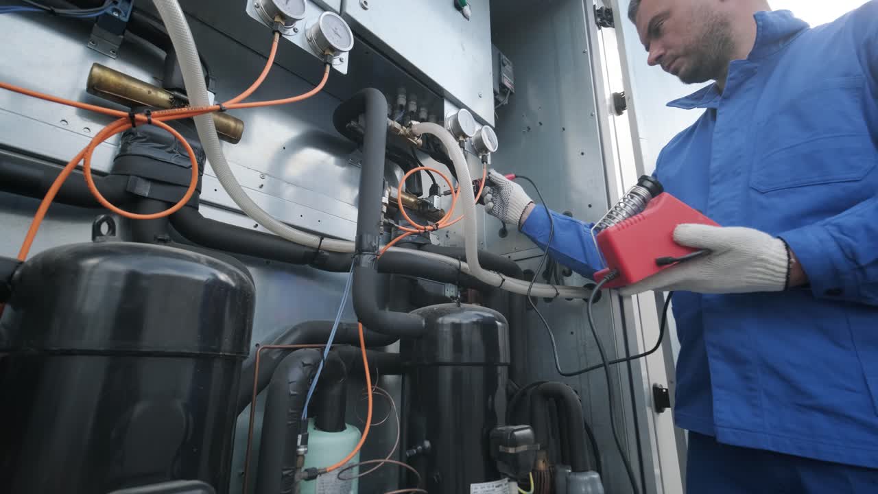 il tecnico ripara i sensori elettronici di temperatura con un saldatore elettronico