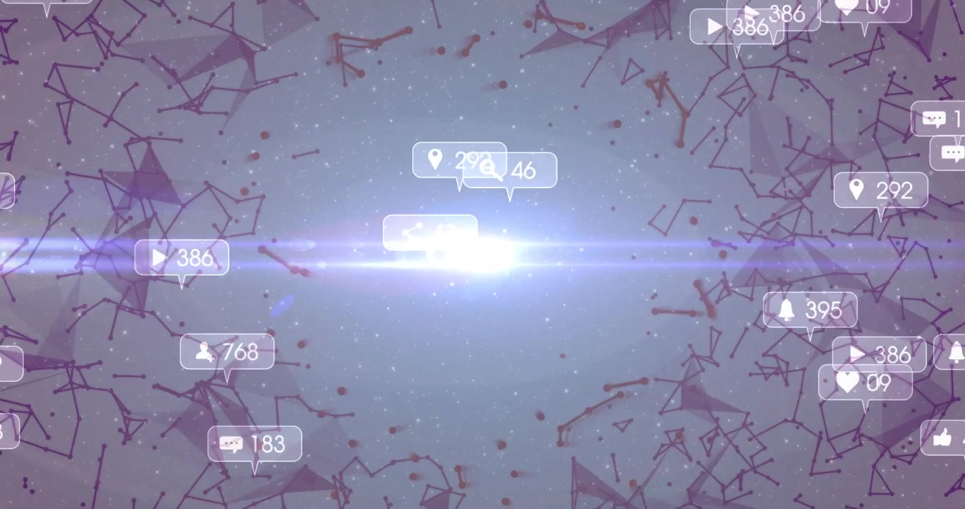 Horizontal glow appearing at center causing mesh forming icons emerging showing engagement updates