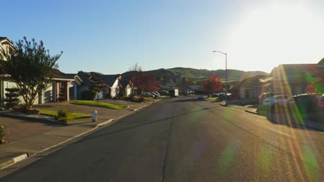 slow move down a suburban neighborhood street.
