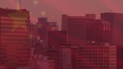 animación de la bandera de china sobre el paisaje urbano