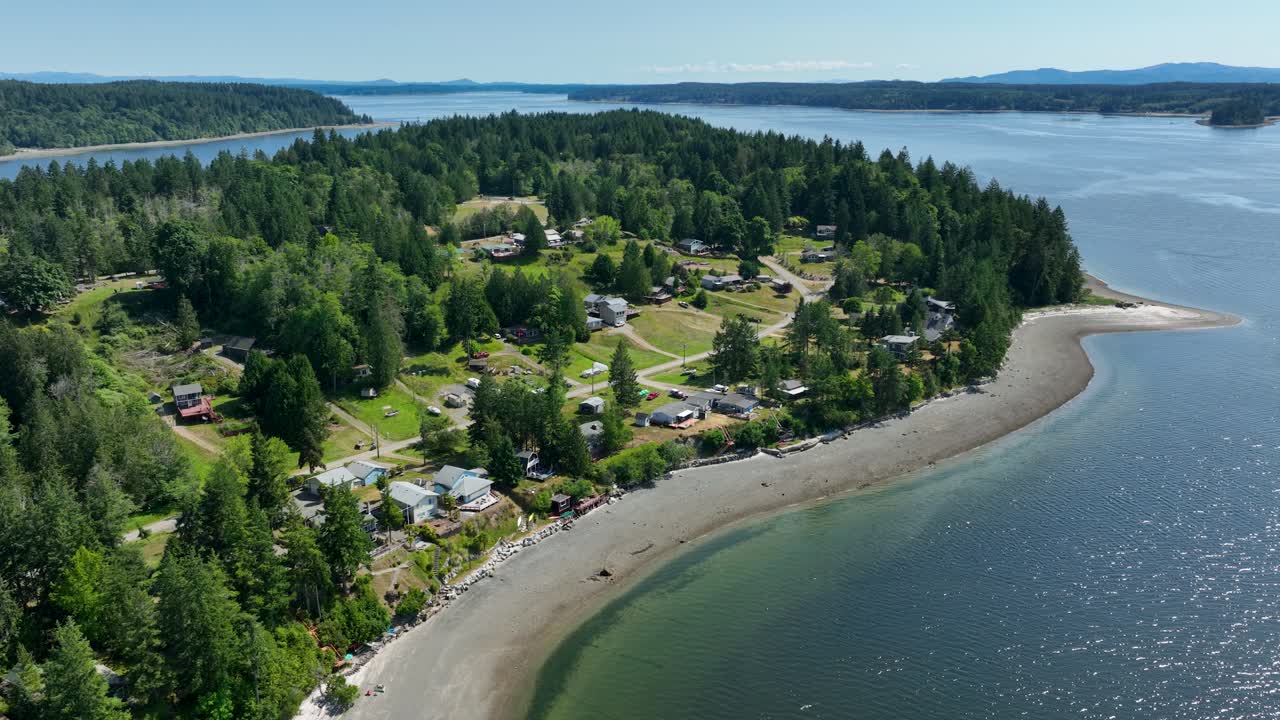 Drone shot of Herron Island's private shores in Washington State
