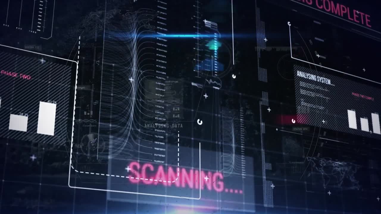 animación del sistema de seguridad sobre el procesamiento de datos en fondo oscuro