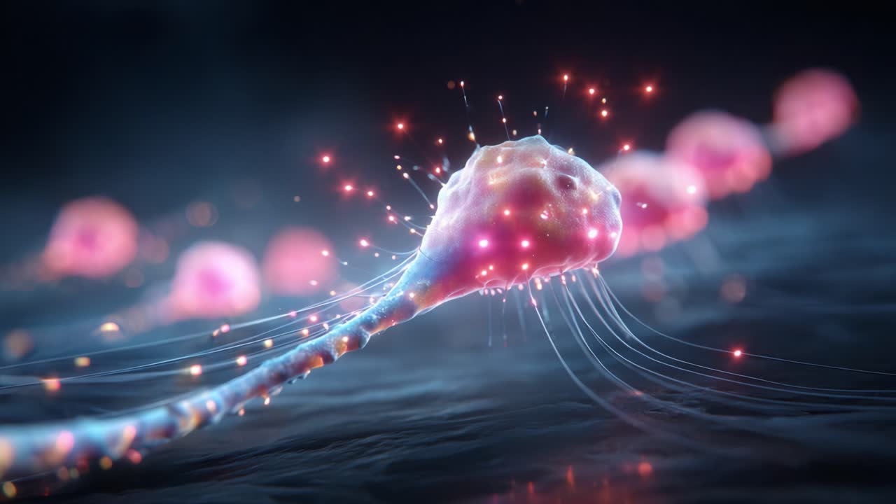 Microscopic View of Vibrant Sperm Cells in Motion, Showcasing Their Unique Structure and Bioluminescent Features Against a Dark Background