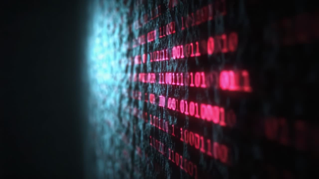 A digital representation of binary code illuminated against a textured background, showcasing the intricate patterns and vibrant contrasts inherent in modern data transmission