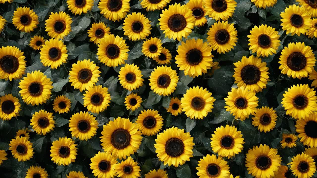 Um Campo Vibrante de Girassóis em Plena Floração, Exibindo Suas Pétalas Amarelas Brilhantes e Centros Escuros, Criando um Mosaico Natural Deslumbrante de Cor e Vida