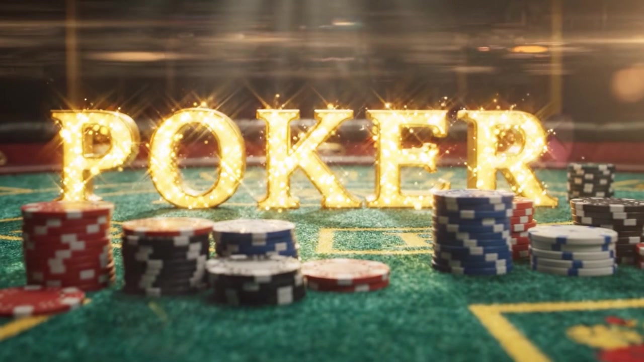 L'emozionante gioco del poker: esplorando la strategia e il brivido dietro l'iconico gioco di carte, mostrato attraverso elementi di casinò vivaci e fiches colorate.