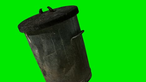 metal trash bin on green chromakey background